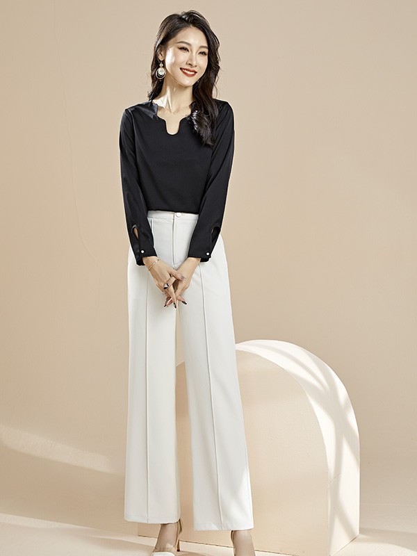 爱依莲2022春夏季白色纯色阔腿裤