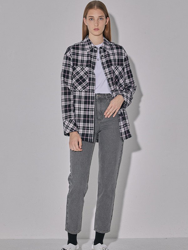 百家好女装2022春夏季黑色格子衬衫