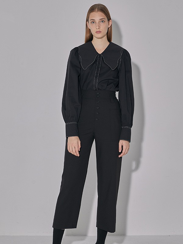 百家好女装2022春夏季黑色纯色衬衫