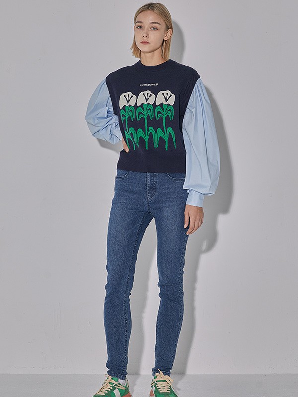 百家好女装2022春夏季藏蓝色纯色长裤