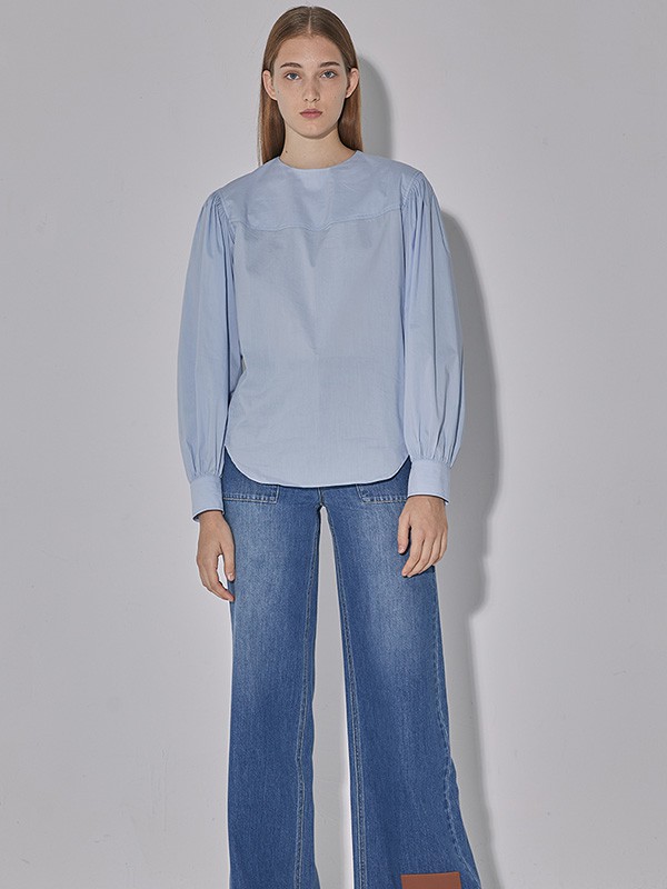 百家好女装2022春夏季蓝色纯色衬衫