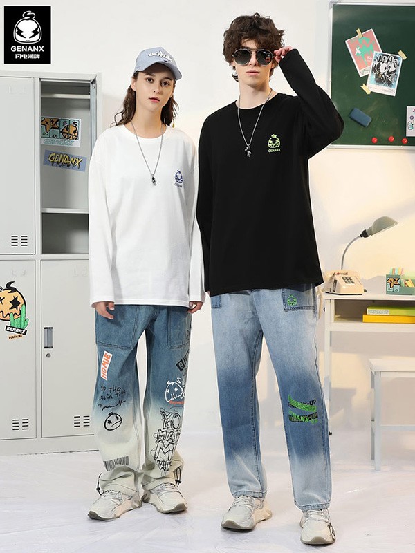 闪电潮牌休闲装2022春夏季白色印花T恤