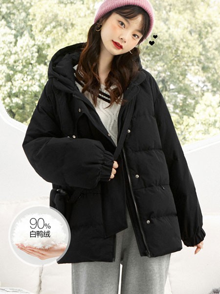 诗凡黎女装2021秋冬季黑色纯色棉服