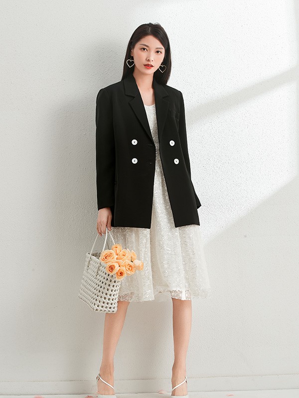 艾丽哲2022春夏季黑色纯色西装