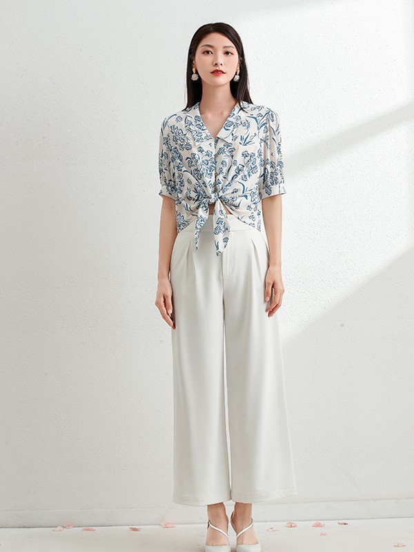 艾丽哲2022春夏季蓝色印花衬衫