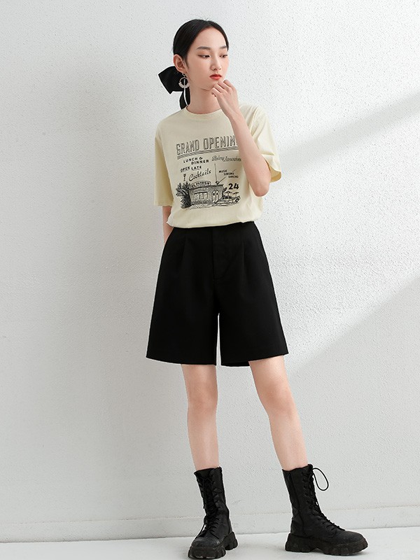 艾丽哲2022春夏季米色印花T恤