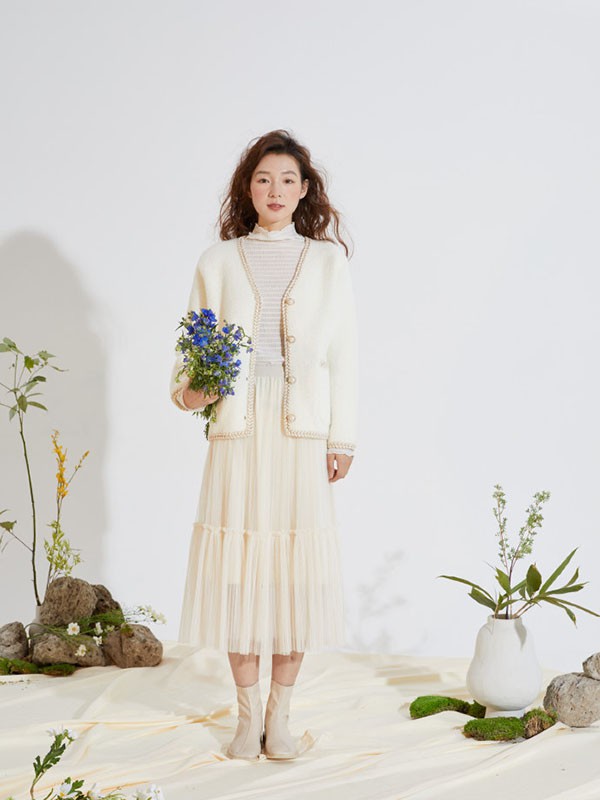 D.SIGN女装2022春夏季米色条纹针织衫