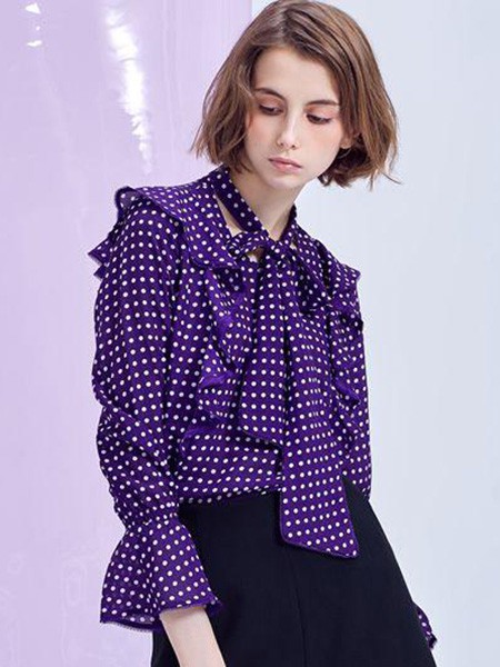 M.STUDIO女装2022春夏季紫色波点雪纺衫