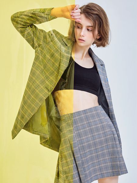 M.STUDIO女装2022春夏季灰色格子西装