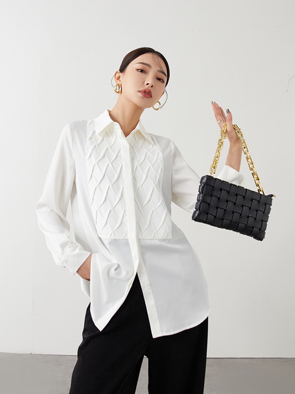 衣莱尔2022春夏季白色纯色衬衫