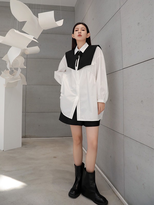 衣莱尔2022春夏季白色纯色衬衫