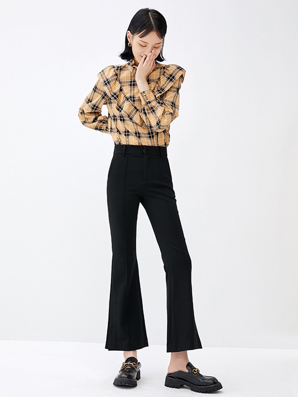 恩瑞妮女装2021秋冬季卡其色格子长裙