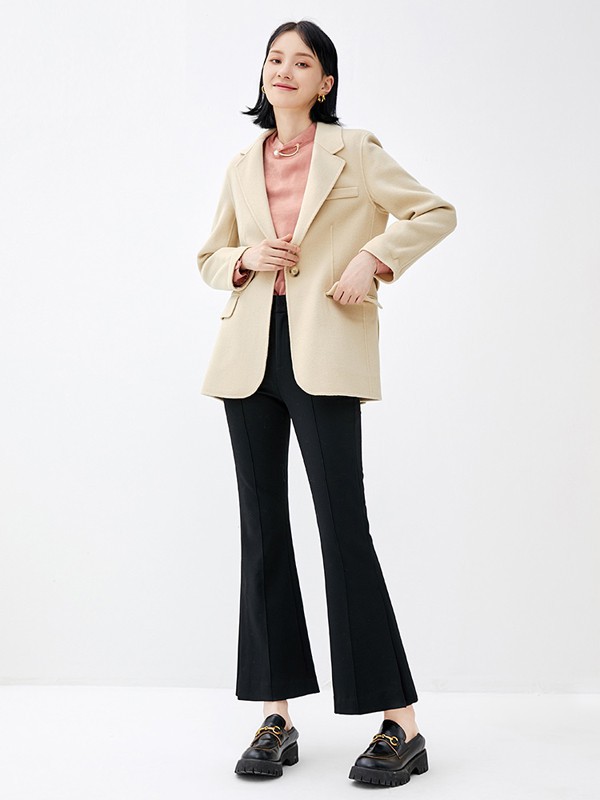 恩瑞妮女装2021秋冬季黑色纯色喇叭裤