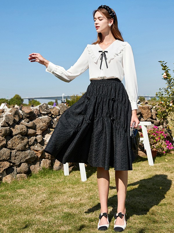 禹妃2022春夏季黑色纯色长裙