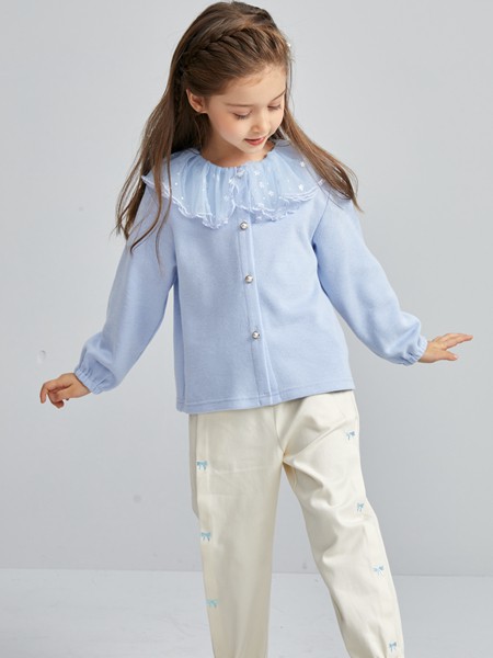 笛莎2021秋冬季蓝色娃娃领衬衫