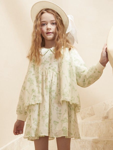 笛莎2021秋冬季黄色印花连衣裙