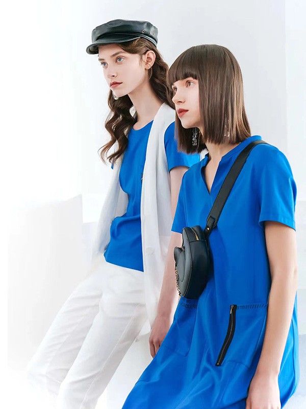 久玖奥莱2022春夏季蓝色纯色连衣裙