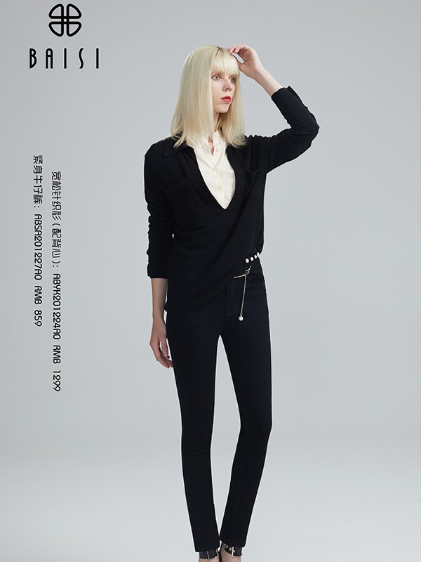 百丝女装2022春夏季黑色纯色长裤