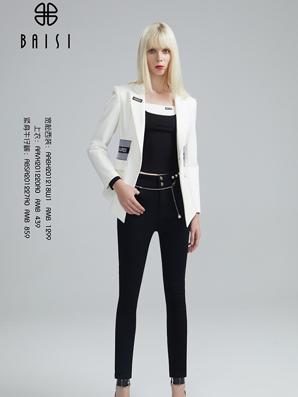 百丝女装2022春夏季白色印花西装