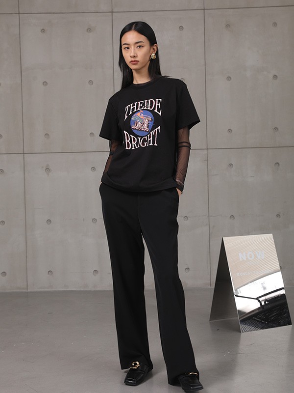 美诗缇2022春夏季黑色印花T恤