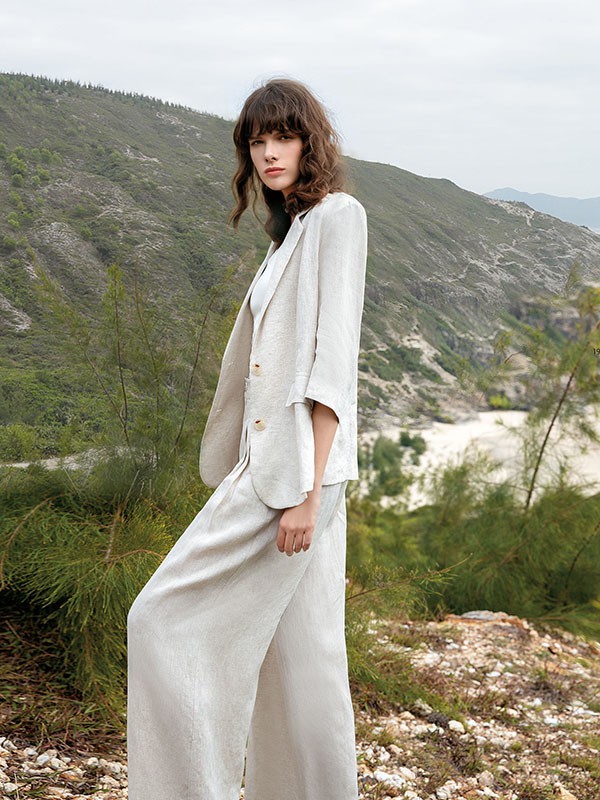 意澳2022春夏季白色纯色阔腿裤