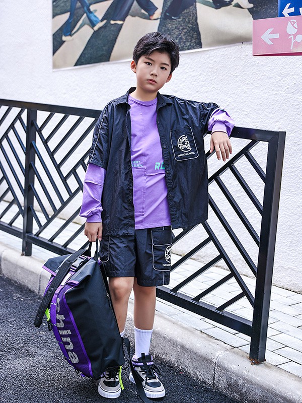 糖果布丁2022春夏季紫色印花T恤