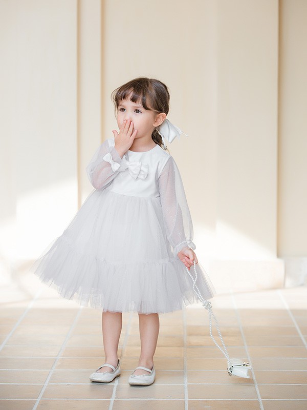 古力家童装2022春夏季白色纱网连衣裙