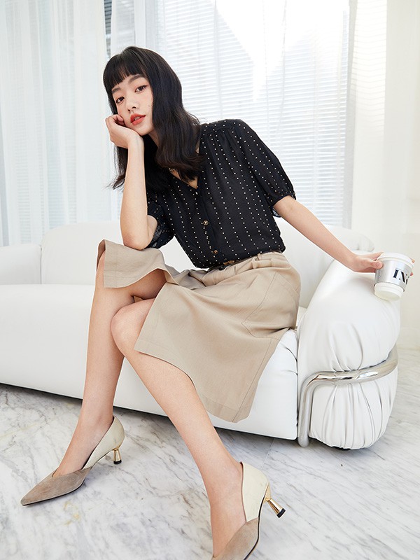 迪笛欧2022春夏季卡其色开叉包臀裙