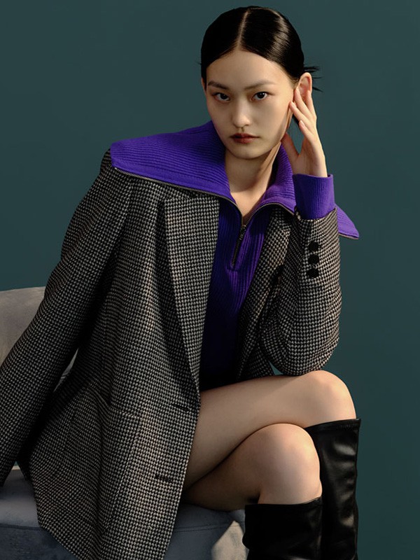 纳俪2021秋冬季黑色格子西装