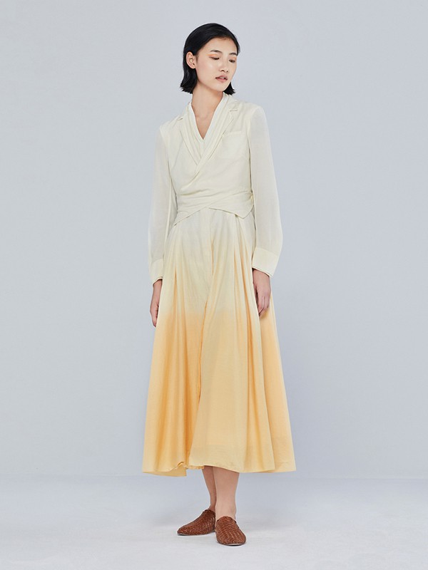 例外2022春夏季拼色撞色连衣裙