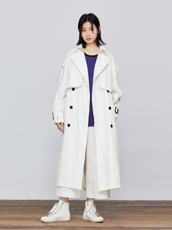 例外2022春夏季白色纯色风衣