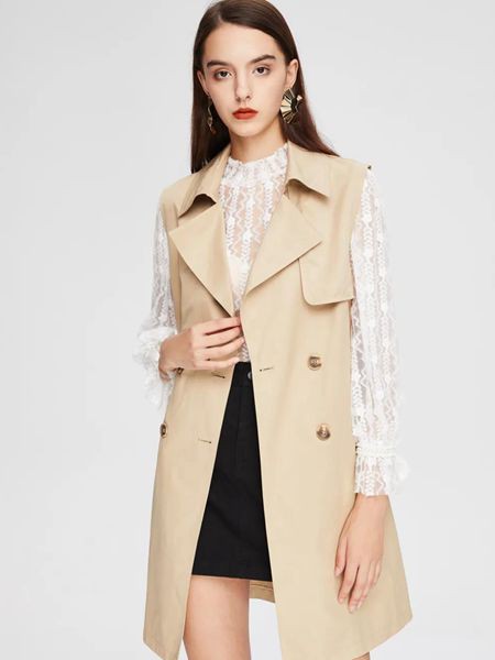 MOODEVER女装2022春夏季卡其色长款马夹