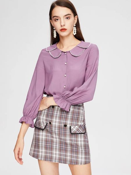 MOODEVER女装2022春夏季灰色格子包臀裙