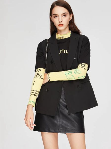 MOODEVER女装2022春夏季黑色亮面短裙