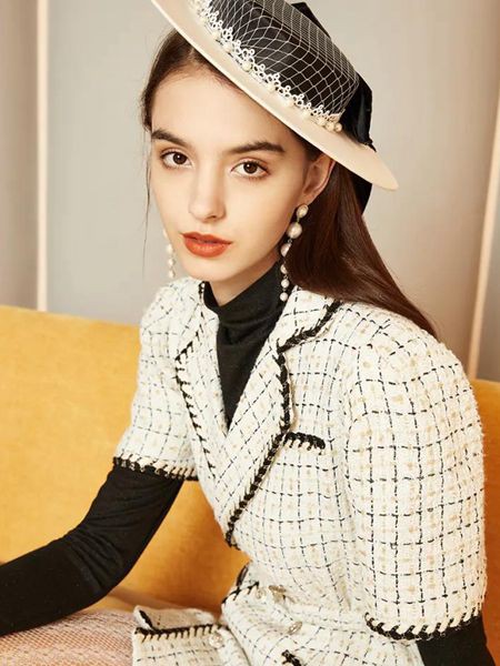 MOODEVER女装2022春夏季白色格子大衣