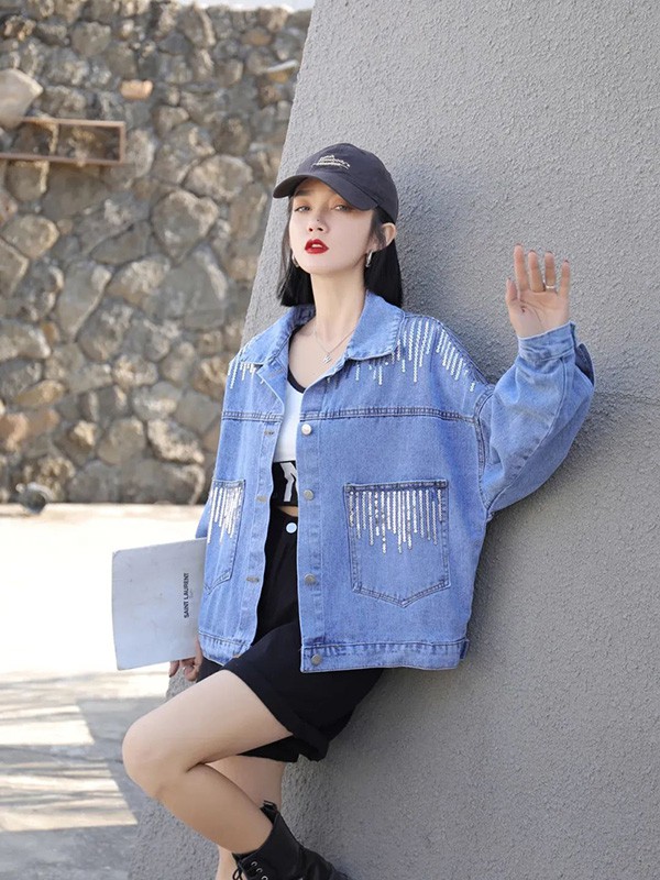 迷境2022春夏季蓝色破洞外套