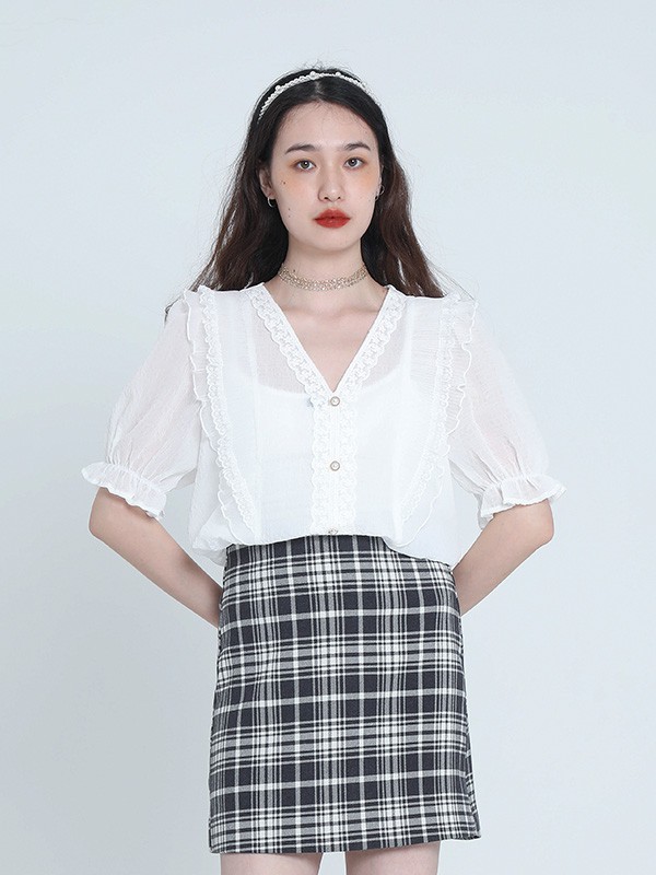 邻家女孩2022春夏季黑色格子包臀裙