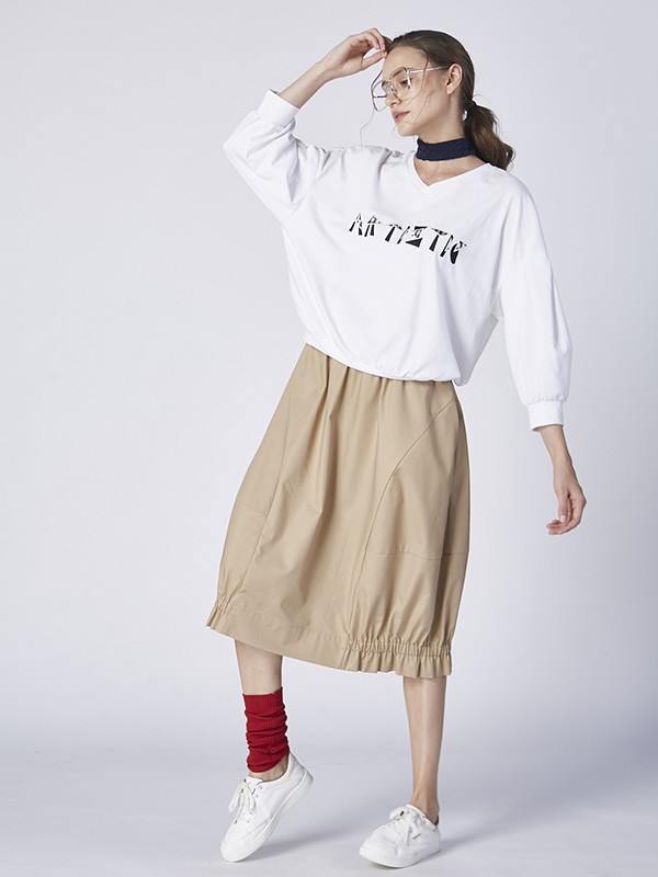 墨曲2022春夏季白色字母T恤