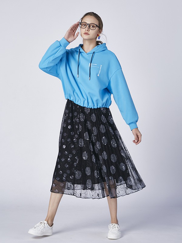 墨曲2022春夏季蓝色纯色卫衣