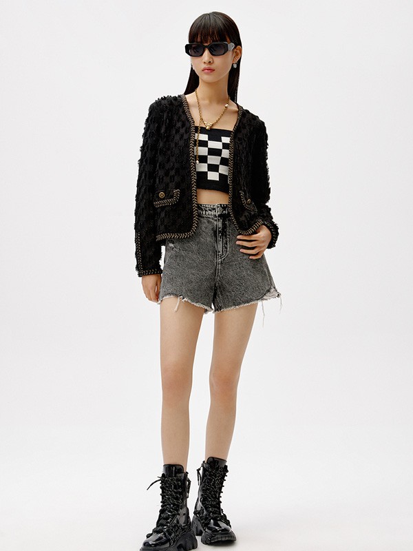 荷高2022春夏季黑色格子背心