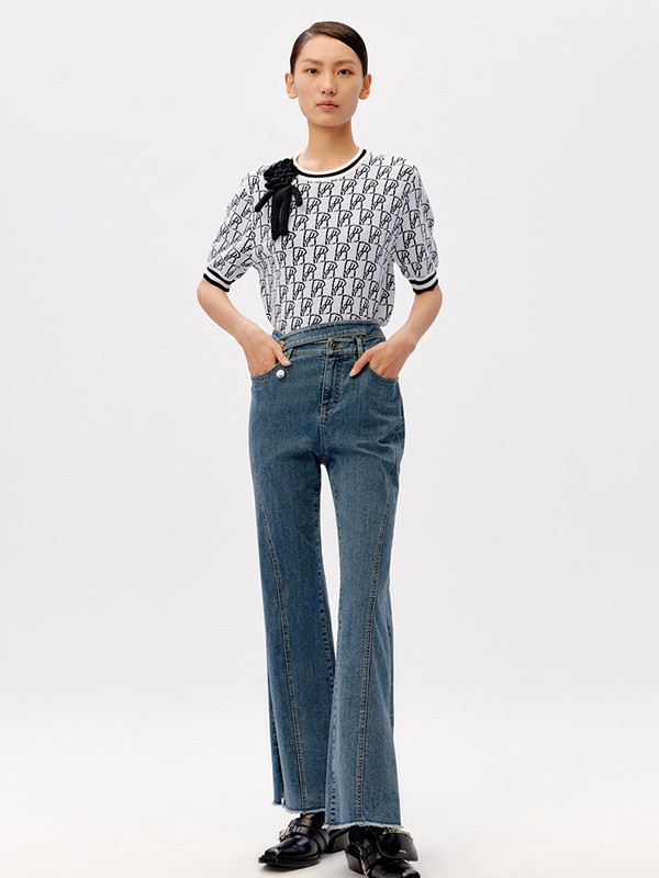 荷高2022春夏季藏蓝色纯色长裤