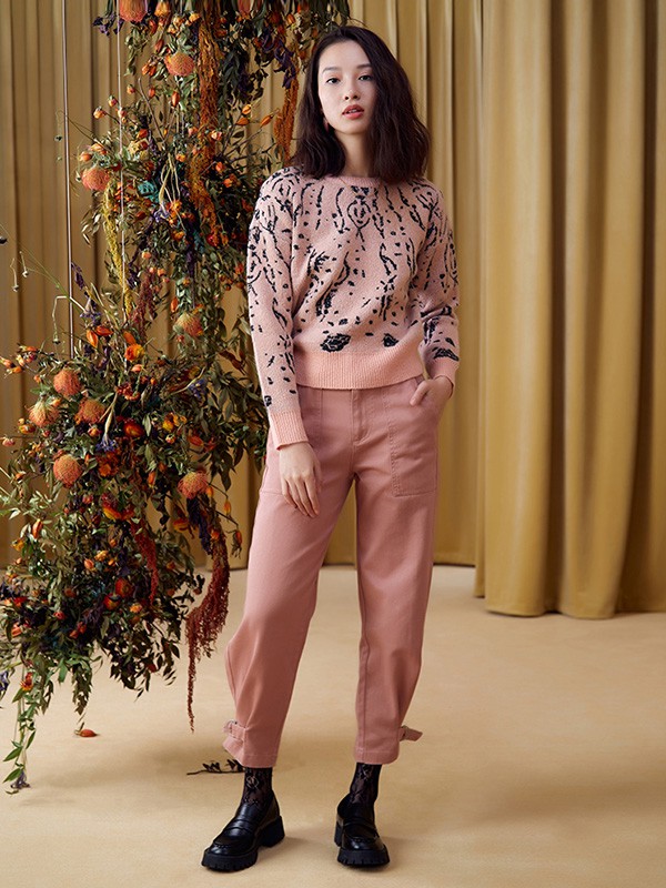 CC&DD女装2022春夏季粉色纯色长裤