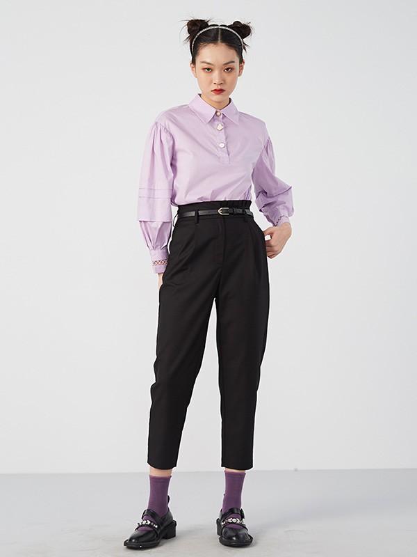 CC&DD女装2022春夏季紫色纯色衬衫