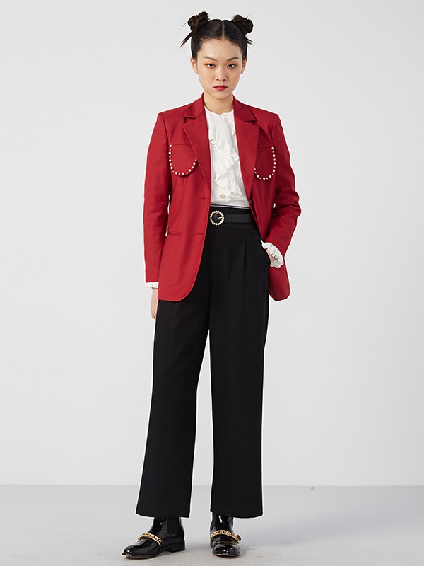 CC&DD女装2022春夏季黑色纯色阔腿裤