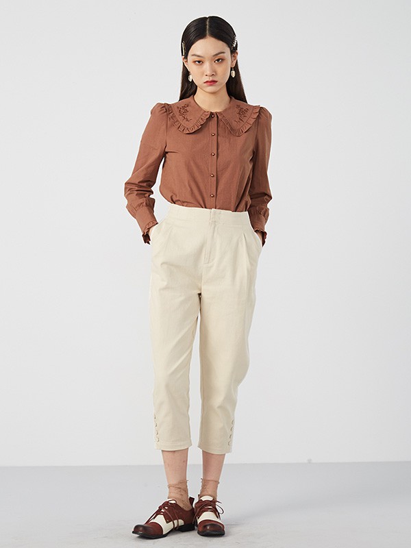 CC&DD女装2022春夏季咖啡色娃娃领衬衫