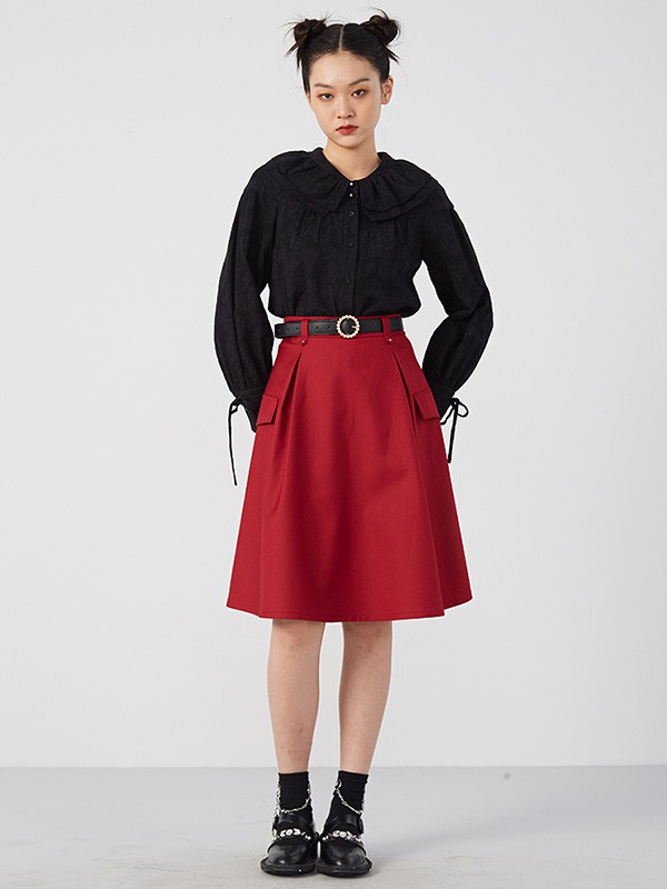 CC&DD女装2022春夏季红色纯色半身裙