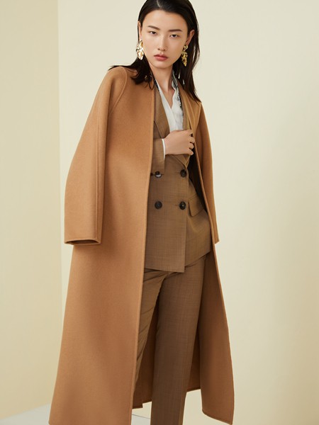 奥伦提女装2021秋冬季驼色纯色大衣