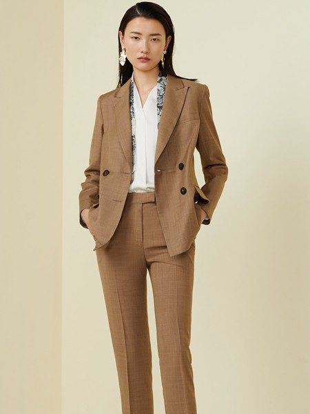 奥伦提女装2021秋冬季卡其色纯色长裤