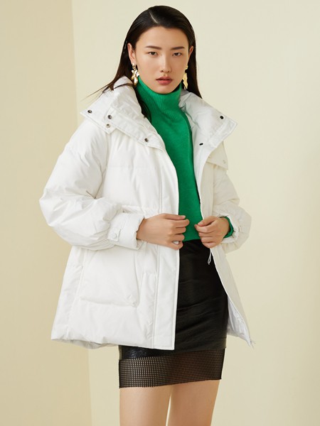 奥伦提女装2021秋冬季白色纯色羽绒服