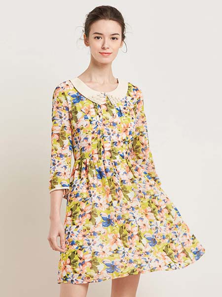 埃迪拉2022春夏季黄色印花连衣裙